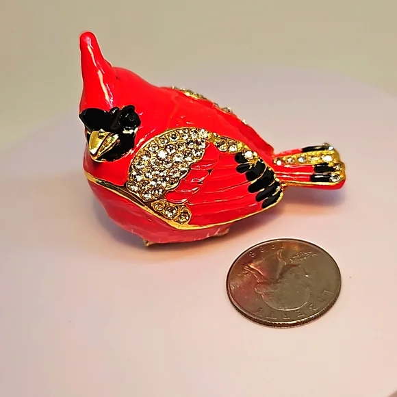 Cardinal Metal Enameled Trinket Box - Picture 5 of 6